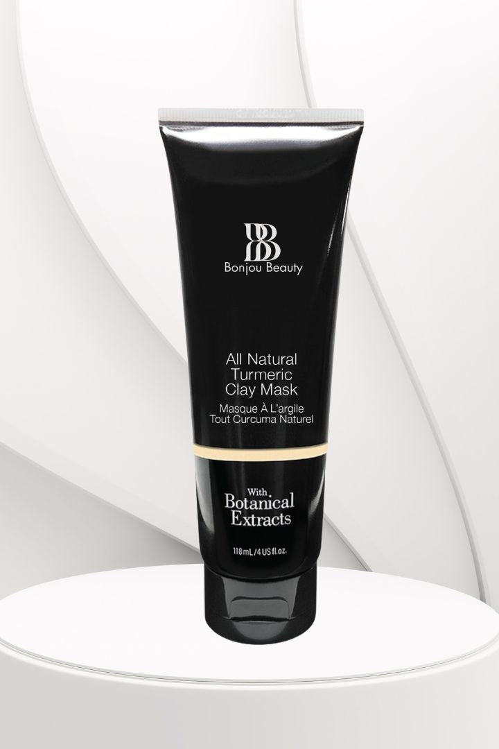 Black tube of Bonjuu Beauty All Natural Turmeric Clay Mask on a white background