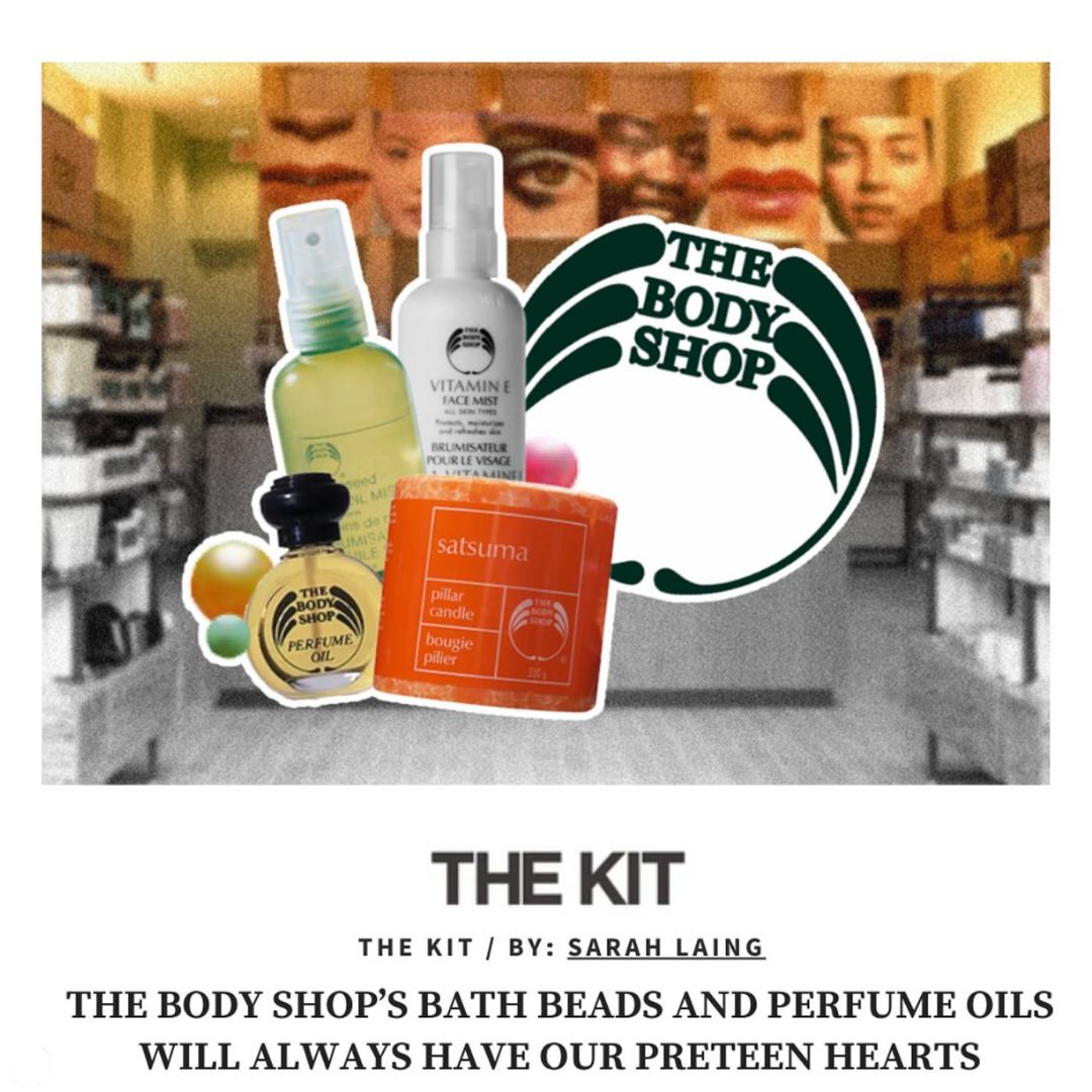 The Kit Body Shop Article Interview image of Body Shop products and logo