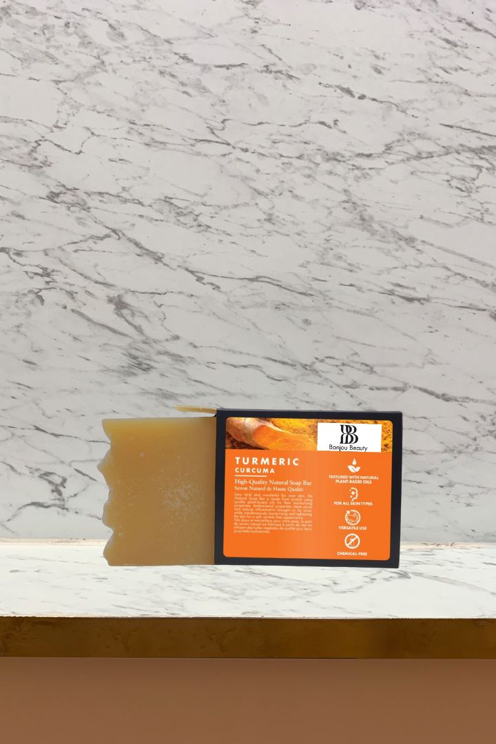 Turmeric Bar Soap  and package on a counter