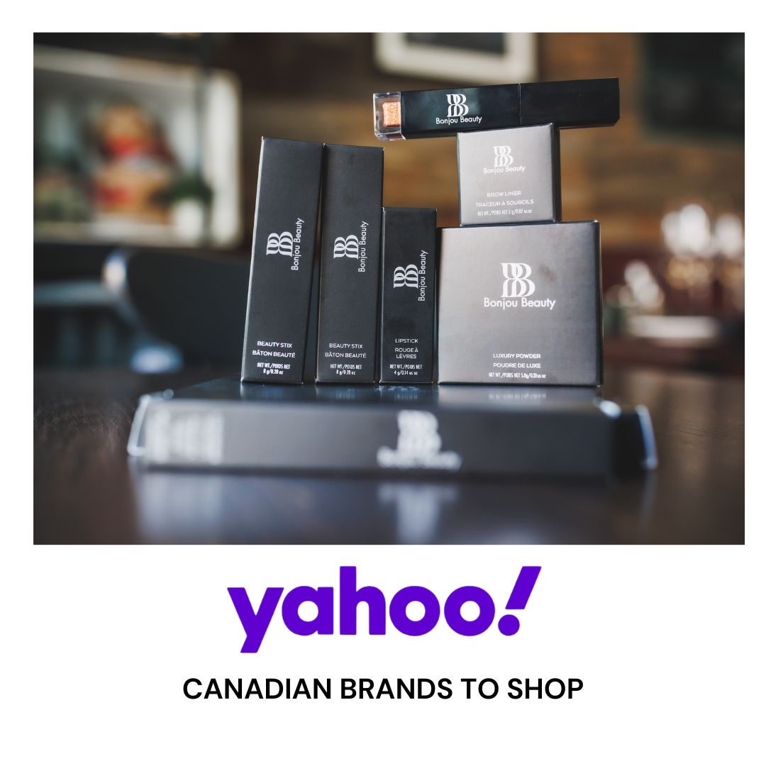 Bonjou Beauty packed makeup for cover Yahoo feature Canadian Brands to Shop