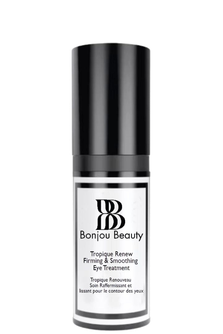 Bonjou Beauty Tropique Renew eye treatment bottle on a white background