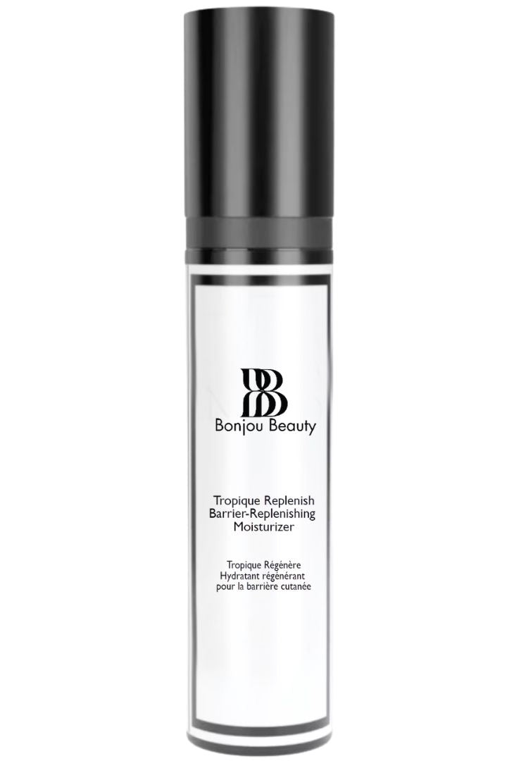 Bonjou Beauty Tropique Replenish Moisturizer Skincare bottle with black cap and white label on white background