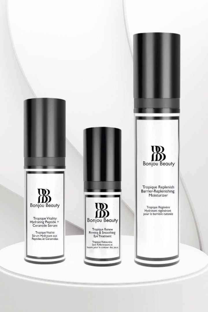Set of skincare products from Bonjou Beauty on a white background