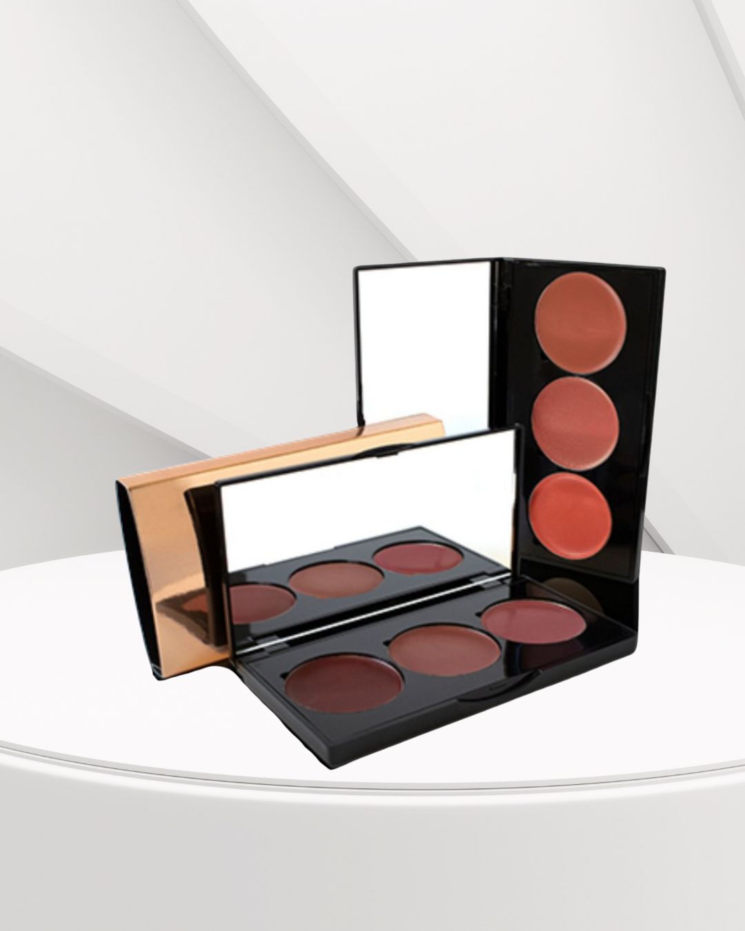 Makeup palette with reflective surface on a white background