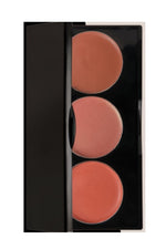 Makeup palette with three shades of blush in a black case