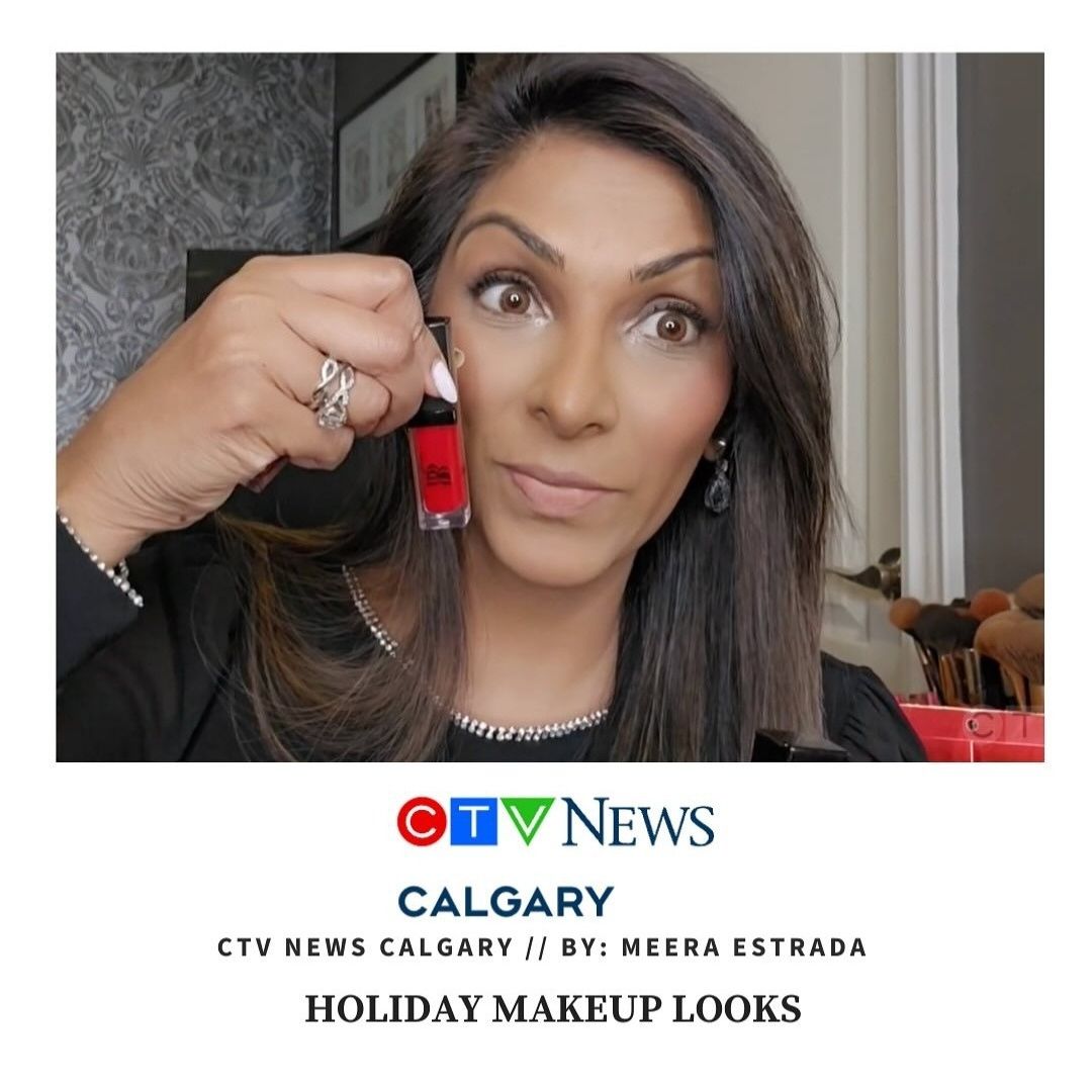 Meera Estrada holding Bonjou Beauty lip gloss - Link to CTV Calgary Feature