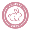 A circular pink logo with a white outline rabbit in the center and the words 'CRUELTY FREE' in white