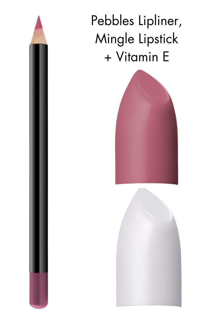 Pebbles lipliner, Mingle Lipstick and Vitamin E