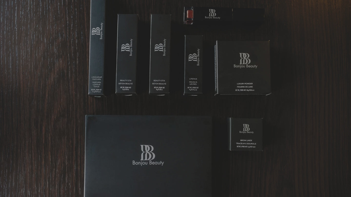 Video collage of different Bonjou Beauty Products on a dark background